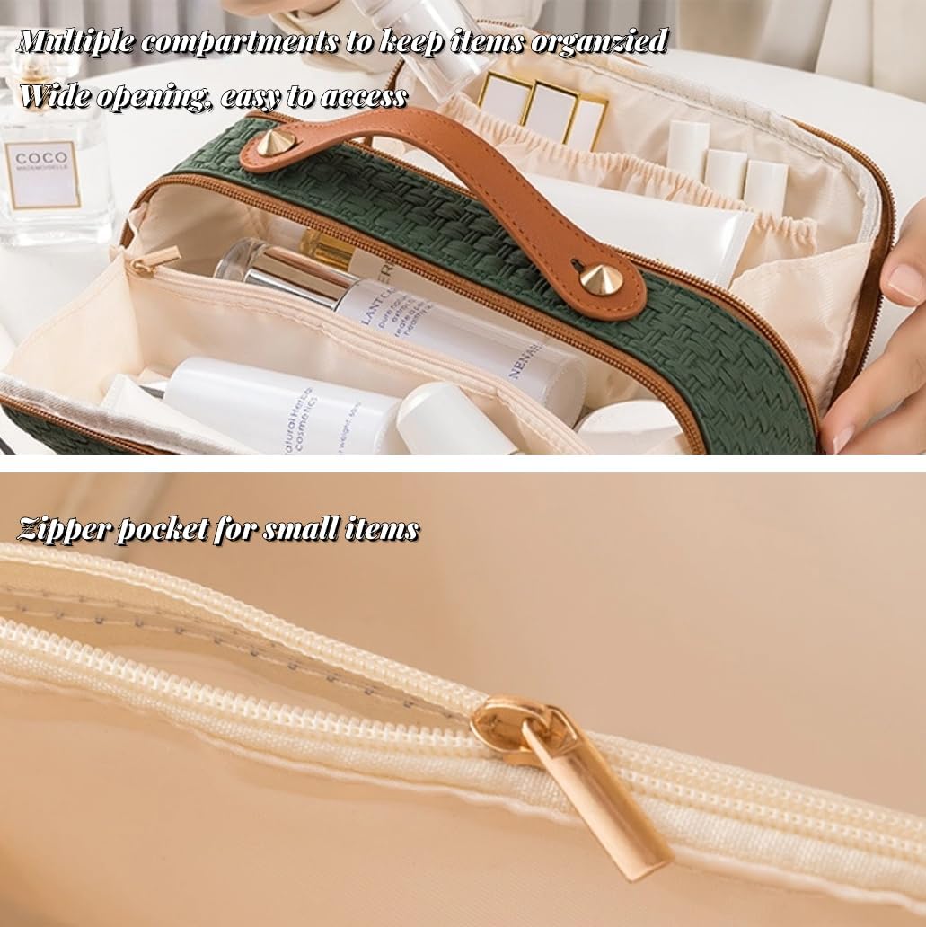 ZIBUYU® Makeup Organizer Bag Waterproof Women Travel Organizer Pouch Large Capacity Leather Cosmetic Toiletry Bag with Wide Opening, Multiple Dividers with Handle Zip Wash Bag-1PC ZIBUYU® Makeup Organizer Bag Waterproof Women Travel Organizer Pouch Large Capacity Leather Cosmetic Toiletry Bag with Wide Opening, Multiple Dividers with Handle Zip Wash Bag-1PC